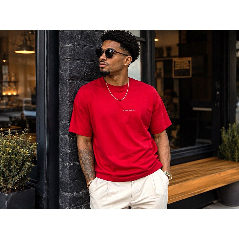 Dolce & Gabbana Men’s Red Logo Cotton Jersey Crew Neck T-Shirt Short Sleeve XXL